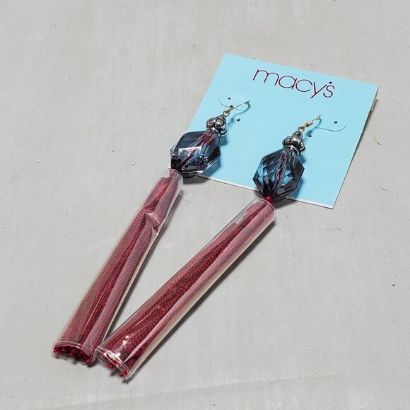 Macy’s Red fabric Tassel Fish hook Earrings - Picture 5 of 6